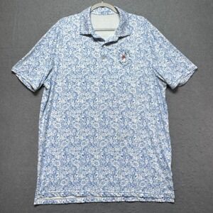 US Open Golf Polo Shirt Mens Large Blue White Floral Print Pinehurst Performance